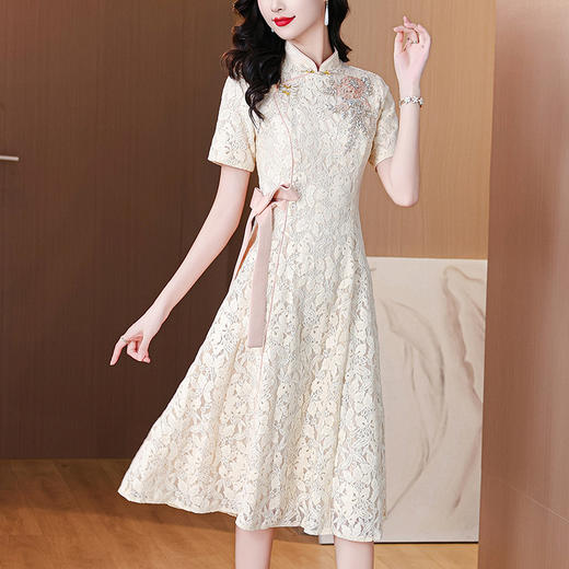 雀说蕾丝旗袍新中式礼服裙新款复古立领连衣裙AL7984 商品图2