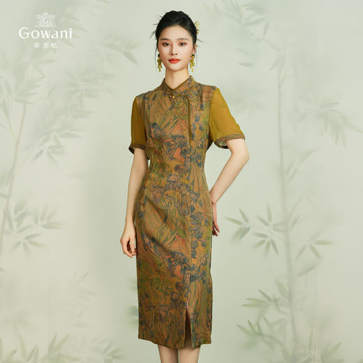 【梵高的鸢尾花】【香云纱】乔万尼24mm重磅真丝连衣裙古典油画风旗袍EM2E837 商品图2