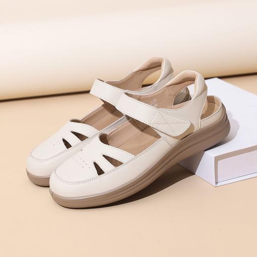 信诺真皮罗马凉鞋镂空包头女鞋2025夏季透气凉鞋舒适软底妈妈鞋子5C8166-3 商品图3