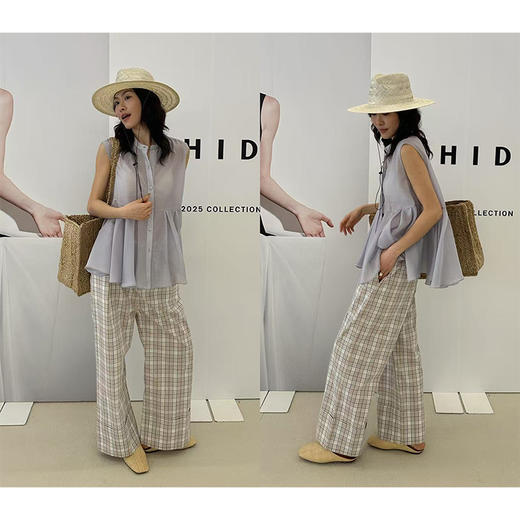 HIDEMI云雾紫极简设计感圆领纽扣褶皱拼接清透感背心上衣 商品图1