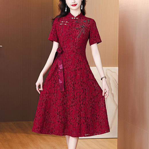 雀说蕾丝旗袍新中式礼服裙新款复古立领连衣裙AL7984 商品图5