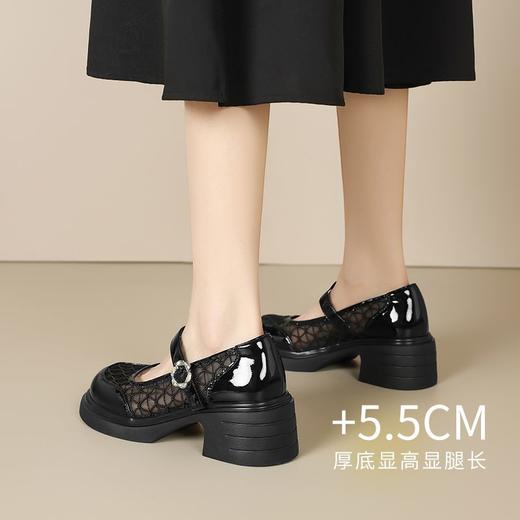 ZHR黑色玛丽珍女款2025新款法式粗跟单鞋夏季厚底透气网纱乐福鞋 商品图3