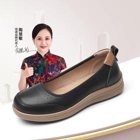 信诺软皮妈妈单鞋软底2025舒适透气新款真皮休闲平底浅口女单鞋子5C8166-6
