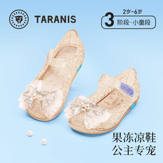 泰兰尼斯女童闪灯凉鞋25夏新款艾莎公主水晶鞋果冻鞋软底鞋子时尚 T12X5B6969 商品图1