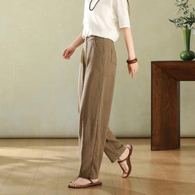 百媚生 垂感苎麻天丝萝卜裤复古宽松休闲裤灯笼裤TDA-8801