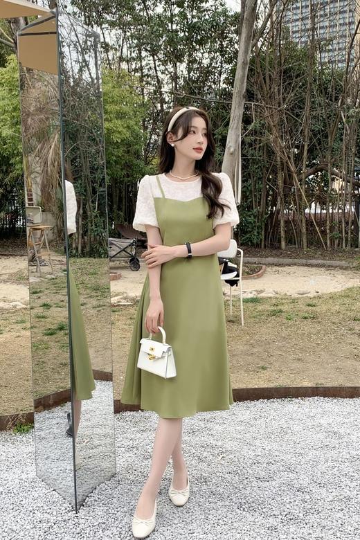 L.Fleuri 泡泡袖假两件拼接连衣裙 18173 商品图0