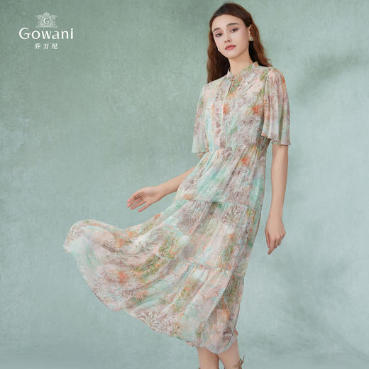 乔万尼真丝连衣裙新款100%桑蚕丝立领迷情印花EM2E850 商品图2