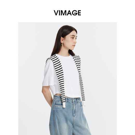 VIMAGE纬漫纪新款显瘦短款T恤上衣女V1802402 商品图1