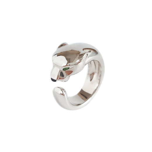 【95新】Cartier卡地亚Panthere de Cartier系列中号18K白金镶沙弗莱石榴石缟玛瑙猎豹戒指中性款现售价：26500！021220TJ01 商品图0