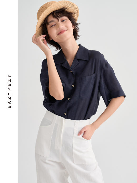 古巴领苎麻短袖衬衫 商品图0