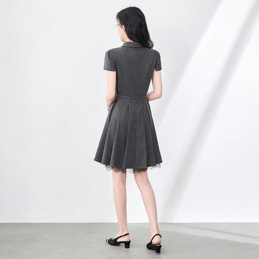 【高货wl】全新升级【铂金会员330/天猫439/差价109】(00202) 洛诗琳复古时髦洋气翻领短袖拼蕾丝压褶收腰显瘦连衣裙 商品图1