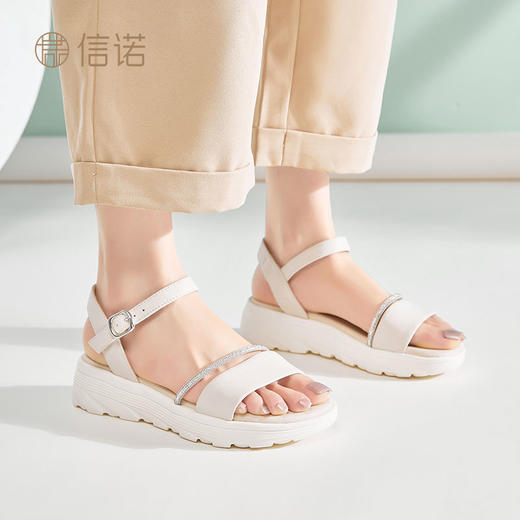 信诺真皮舒适平底凉鞋女款2025新款夏厚底踩屎感不累脚轻便妈妈鞋5L256-1 商品图5