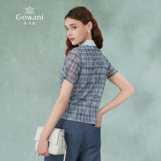 乔万尼新款衬衫女格子短袖衬衫蓝色衬衫女EM2C748 商品图4