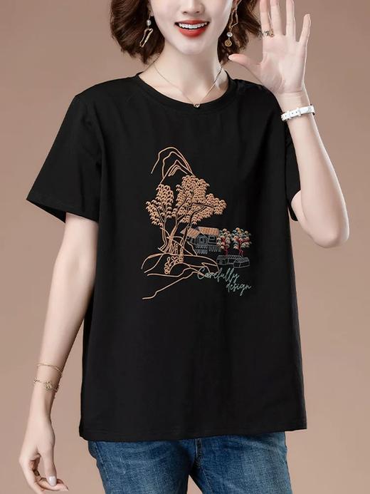 【YW】无忧购夏季宽松休闲百搭230g纯棉中老年妈妈短袖印花T恤 商品图7