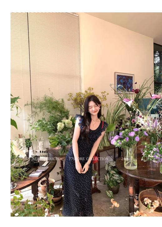 ✨前后2穿🦋领口经过设计师严格把控【法式荷叶边碎花连衣裙】附身不会走光无袖设计，荷叶边花边小飞袖 商品图8