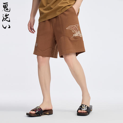 ONIARAI/鬼洗25春夏新品泥棒蓝微笑天使绣花针织短裤男 N540171 商品图0