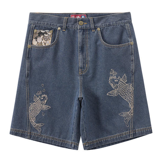 ONIARAI/鬼洗25春夏新品泥棒蓝双鱼刺绣牛仔男式短裤 25N0546 商品图3