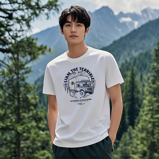 自由基地夏季新品户外露营越野改装创意短袖男女合体版型纯棉t恤 NMT-2223 商品图0