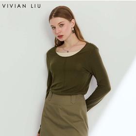 VIVIAN LIU薇薇安刘V2526301春女装新款时尚圆领拼色打底毛衫