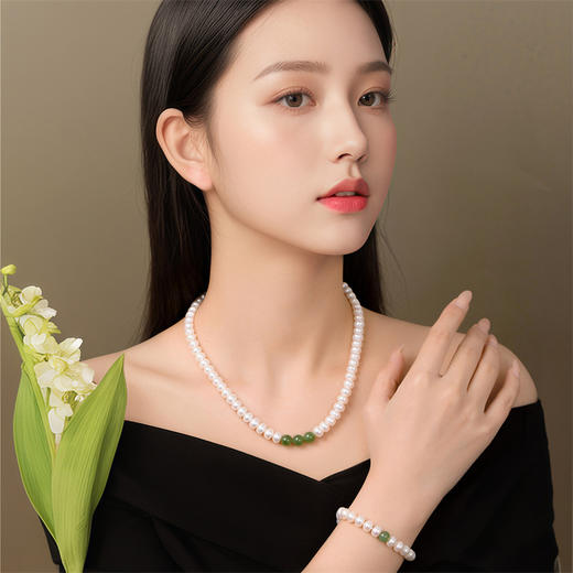 【碧玉珍珠礼盒套装】 淡水珍珠项链、手链碧玉银S925送妈妈母亲节礼盒【生日会员】ZB204401、ZN212401（一口价） 商品图9