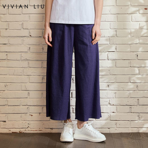 VIVIAN LIU薇薇安刘D2445008初秋女装新款时尚松紧腰苎麻休闲长裤 商品图0