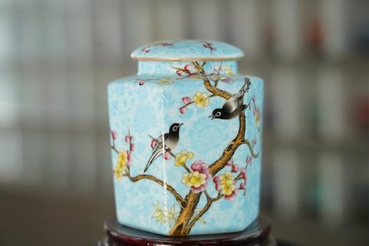 绿地扒花喜上眉梢花鸟茶叶罐 商品图0