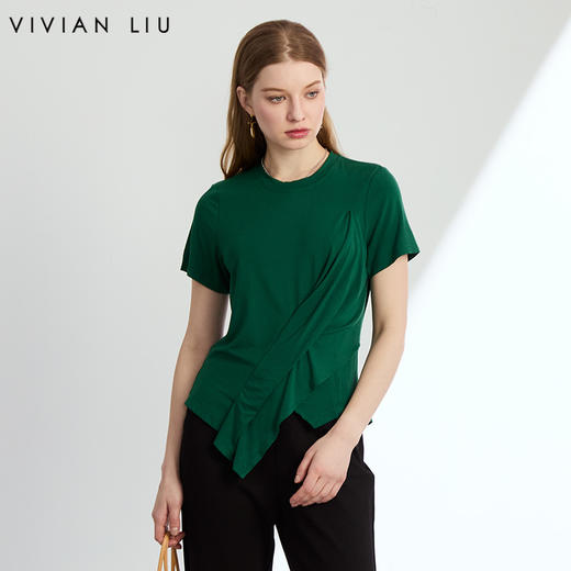 VIVIAN LIU薇薇安刘R2447312初秋女装新款时尚圆领不规则针织半袖 商品图0