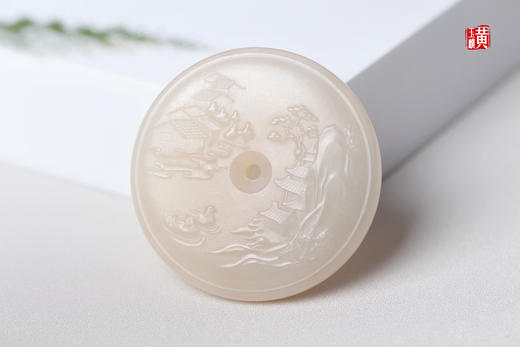 和田藕粉玉【山水牌】吊坠 配精美挂绳 商品图1