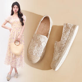 ZHR渔夫鞋女2025夏季新款蕾丝镂空懒人一脚蹬平底单鞋女W116