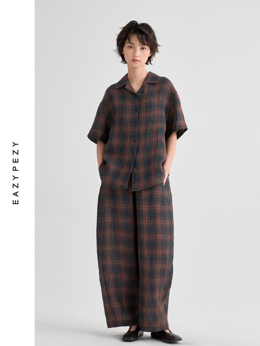 布尔乔亚亚麻格纹衬衫气球裤套装 商品图2