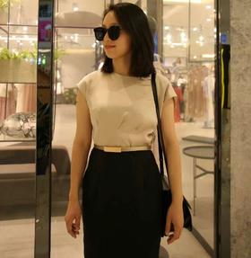 孤品-瑞霞同款，J8182307颈袖添香时尚气质名媛修身包臀职场装连衣裙女装包裙子J8182307不退可换