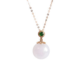 【天然正品】AU750玫瑰金镶钻镶天然糯冰种约12.6MM紫罗兰圆珠翡翠吊坠项链220325AH04 现售价：2480