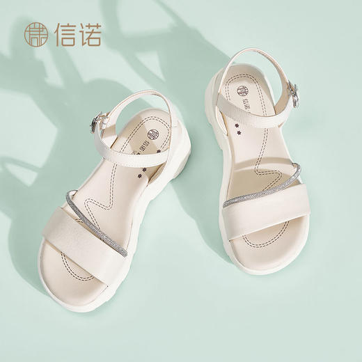 信诺真皮舒适平底凉鞋女款2025新款夏厚底踩屎感不累脚轻便妈妈鞋5L256-1 商品图8