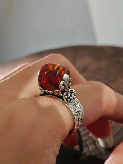 爆花镶嵌尼泊尔银饰戒指（可调节圈口） 商品图1