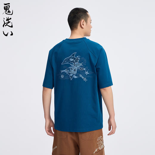 ONIARAI/鬼洗25春夏新品泥棒蓝微笑天使绣花短袖T恤男式 25NOB35 商品图0