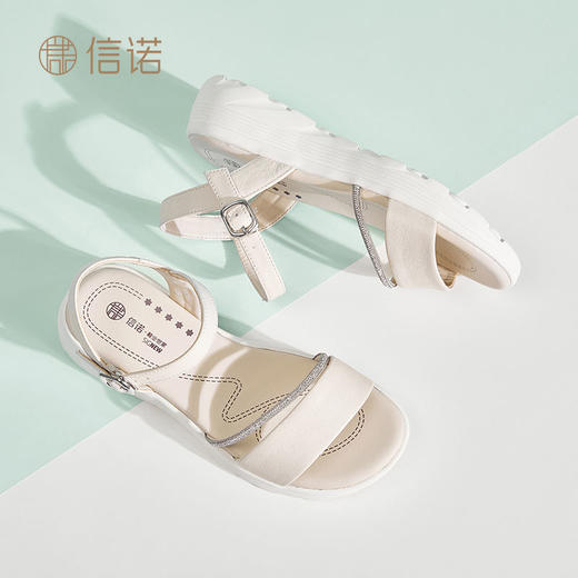 信诺真皮舒适平底凉鞋女款2025新款夏厚底踩屎感不累脚轻便妈妈鞋5L256-1 商品图9