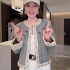 雀说新款气质显瘦百搭牛仔外套圆领钉珠拼接蕾丝高品质牛仔外套AL 商品缩略图3
