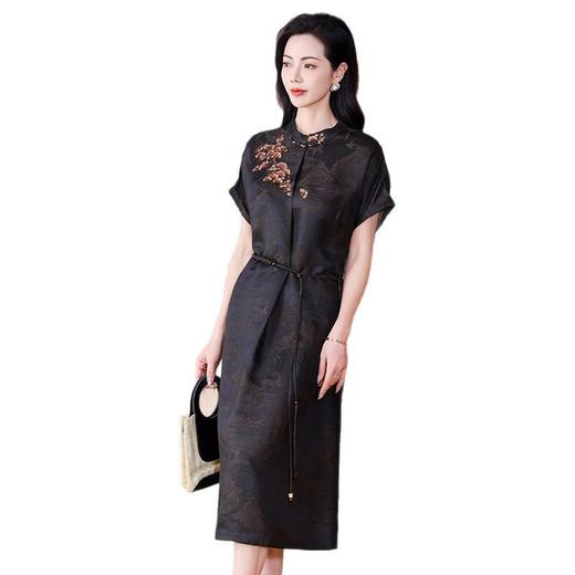 丁摩提花香云纱连衣裙新款立领刺绣新中式气质真丝桑蚕丝裙AL221932 商品图4