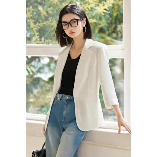 剩S/M/L 米思阳2025夏季知性通勤修身小西装收腰七分袖西装外套女5M25BX1910 商品图3