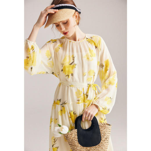 长袖真丝连衣裙女2025春夏新款微透法式仙女裙100%桑蚕丝长裙 商品图1