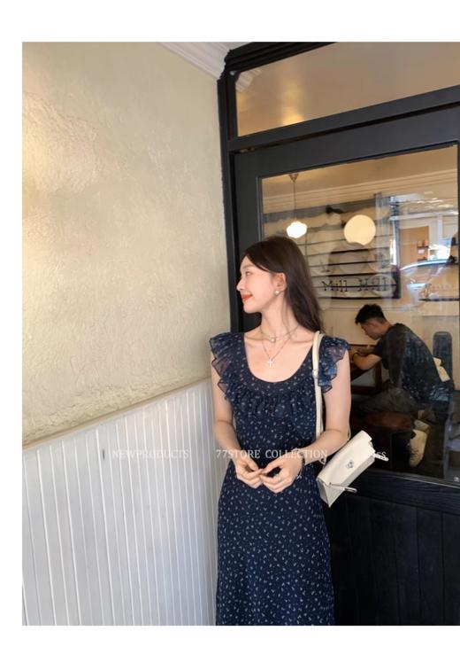 ✨前后2穿🦋领口经过设计师严格把控【法式荷叶边碎花连衣裙】附身不会走光无袖设计，荷叶边花边小飞袖 商品图4