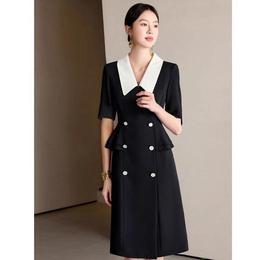 IWY/气质名媛黑色小香风拼接西装连衣裙女短袖双排扣中长裙25Q767 商品图1