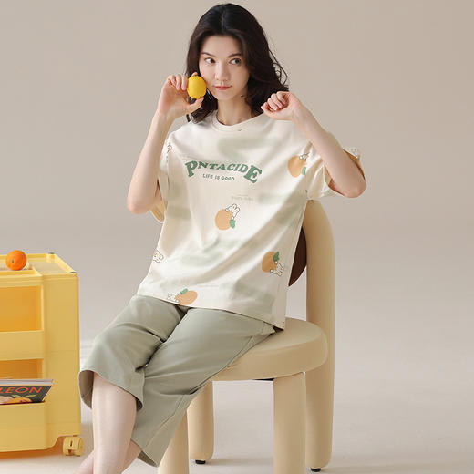 【免穿文胸】2025新款短袖七分裤睡衣套装 100%纯棉薄款春夏家居服休闲舒适可外穿 商品图5