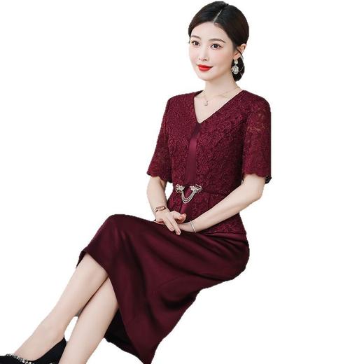 雀说喜婆婆婚宴装礼服裙子季新款酒红色连衣裙AL5571 商品图4