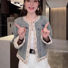 雀说新款气质显瘦百搭牛仔外套圆领钉珠拼接蕾丝高品质牛仔外套AL 商品缩略图1