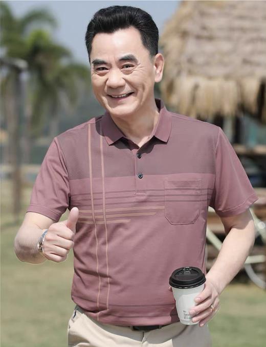 【YW】无忧购夏季凉感透气百搭珠地棉简约条纹休闲中老年爸爸POLO衫8803(截单后7天发货) 商品图4