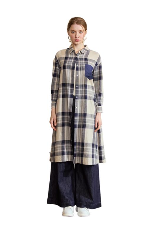 VIVIAN LIU D2443002初秋女装新款时尚翻领宽松长款长袖上衣 商品图5