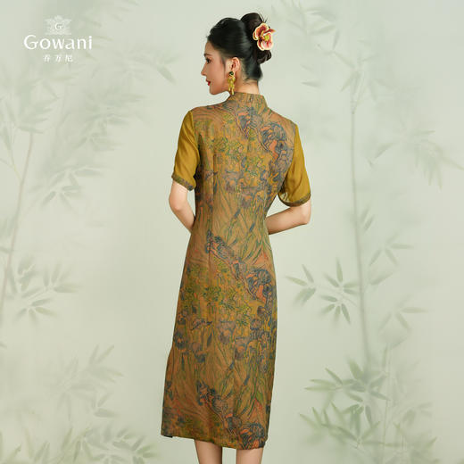 【梵高的鸢尾花】【香云纱】乔万尼24mm重磅真丝连衣裙古典油画风旗袍EM2E837 商品图4