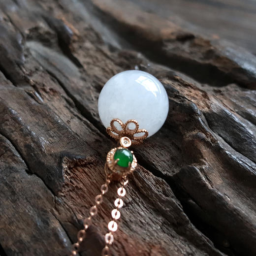 【天然正品】AU750玫瑰金镶钻镶天然糯冰种约12.6MM紫罗兰圆珠翡翠吊坠项链220325AH04 现售价：2480 商品图4