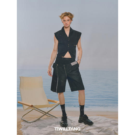 启世录TIWILLTANG“蚀日钜泽”水洗纯棉分割马甲仿牛仔针织背心 商品图4